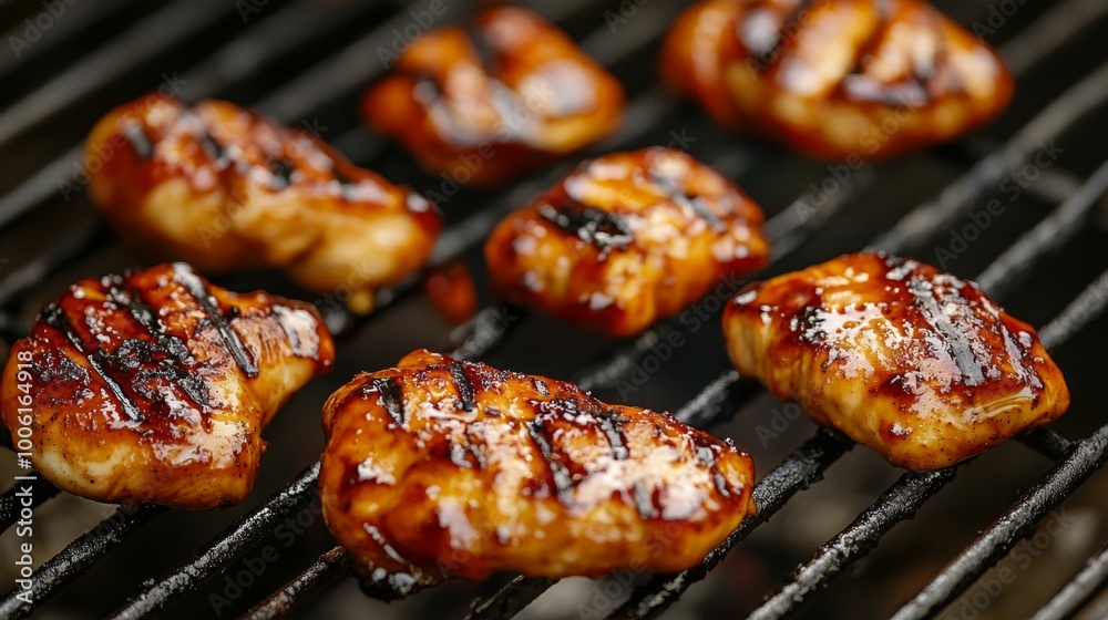 Grilled Chicken Thighs with Sesame Seeds on Barbecue Grilled Chicken Thighs with Sesame Seeds on Barbecue