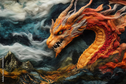 huge red dragon heroic fantasy monster photo