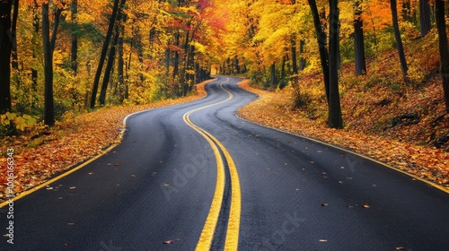 Scenic Autumn Road Through a Golden Forest