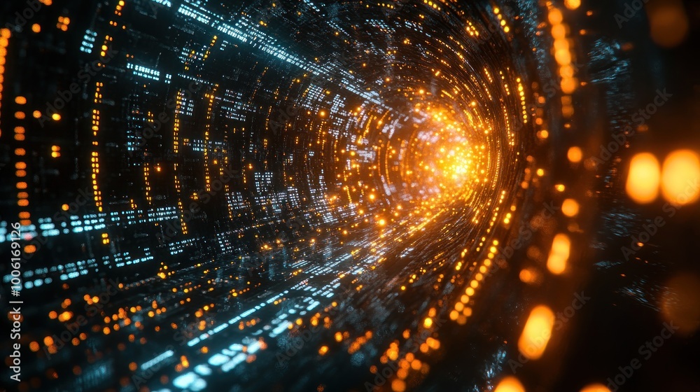 Fototapeta premium Abstract Digital Tunnel with Glowing Lights