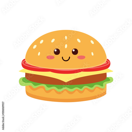 Hamburger Food Eat Meal Cuisine Animation Kawaii Character
