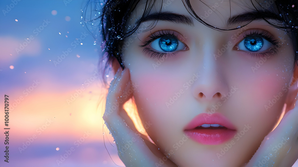 Blue Eyes, Soft Skin, and a Dreamy Sunset - A Close-Up Portrait Blue Eyes, Soft Skin, and a Dreamy Sunset - A Close-Up Portrait