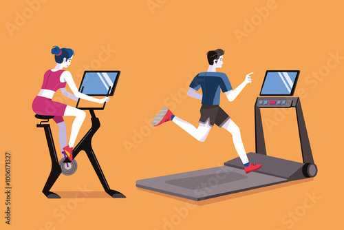 Man and woman in sportwear working out in a gym
