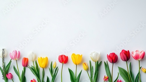 Colorful Tulip Arrangement on White Background