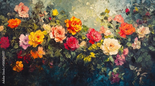 Vintage vivid floral wallpaper oil painting of beautiful flowers and leaves, for background, cards, banners, lifestyle themes