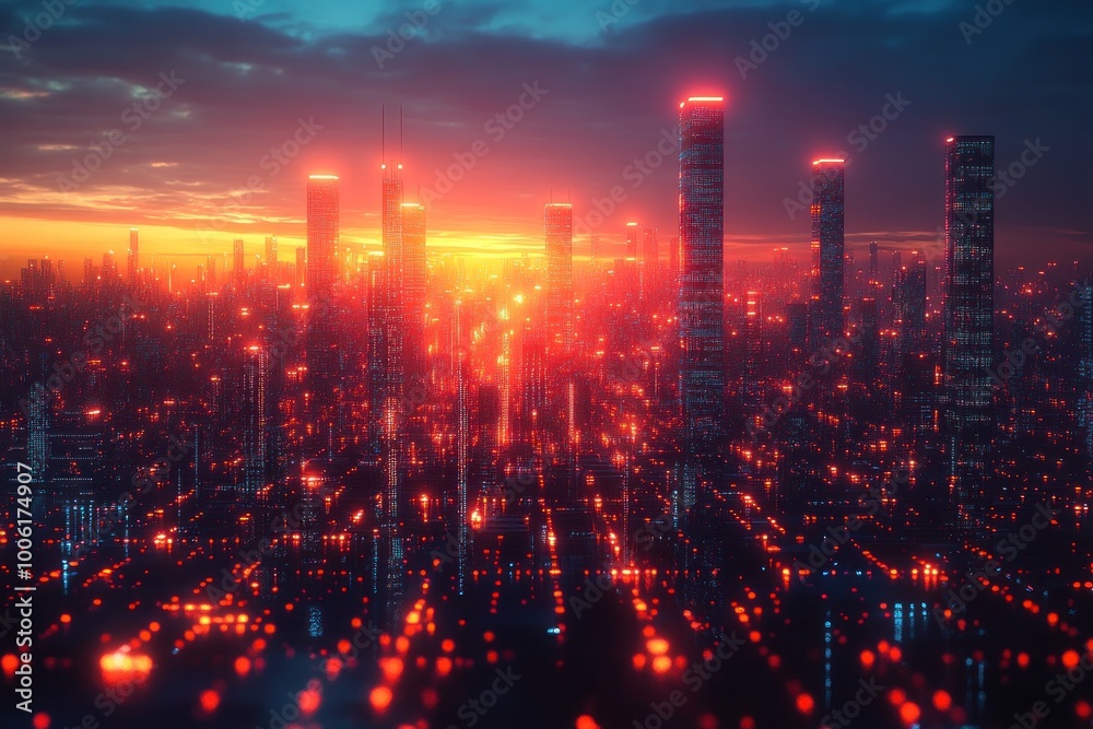 Obraz premium Futuristic Cityscape at Sunset