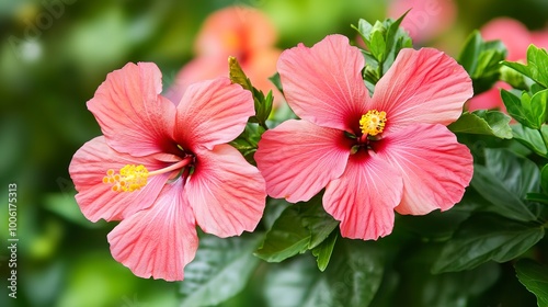 tropical hibiscus flowers, creating a vibrant and exotic atmosphere 