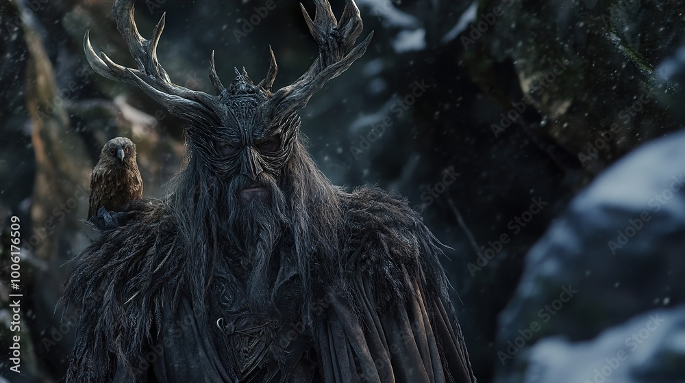 Mystical Figure in a Winter Forest: A Fantasy Portrait Mystical Figure in a Winter Forest: A Fantasy Portrait