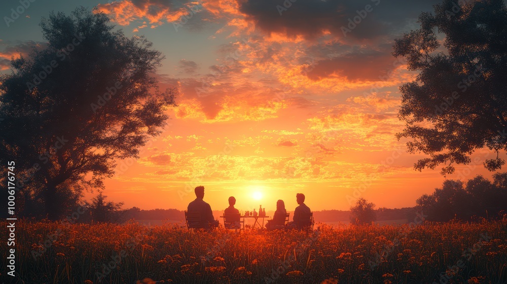 Fototapeta premium Silhouettes of Friends at Sunset