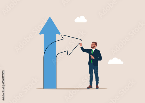 Businessman draw new arrow of change direction to better opportunity. Modern flat vector illustration