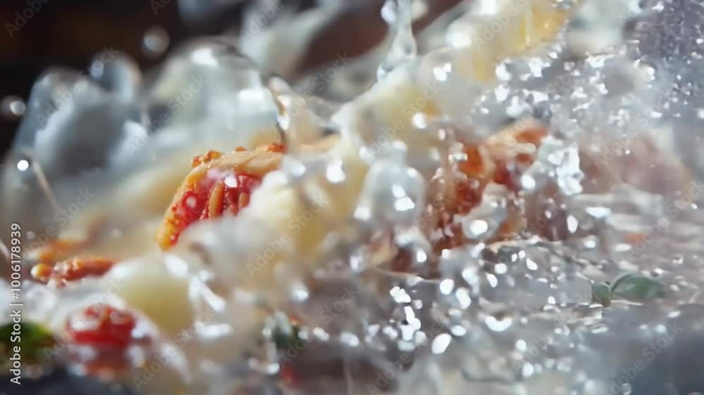 Close-Up Of Italian Dish with Splashing Sauce in Slow Motion Close-Up Of Italian Dish with Splashing Sauce in Slow Motion