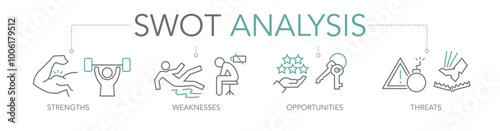 SWOT analysis concept - thin line vector icons two-tone
