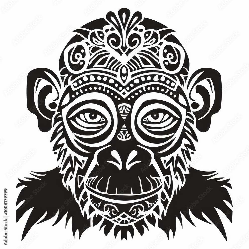 Obraz premium Monkey head silhouette adorned with intricate tribal patterns.