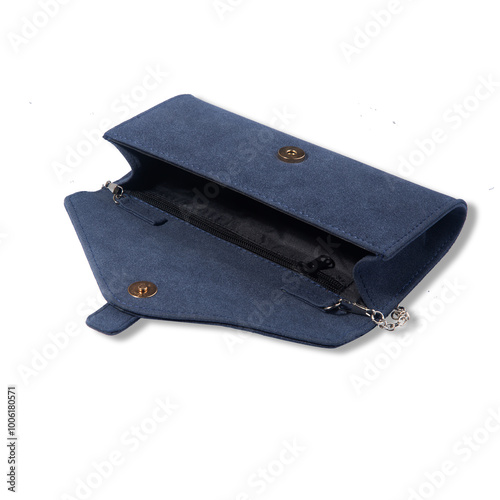 Handmade blue quilted velour flap purse