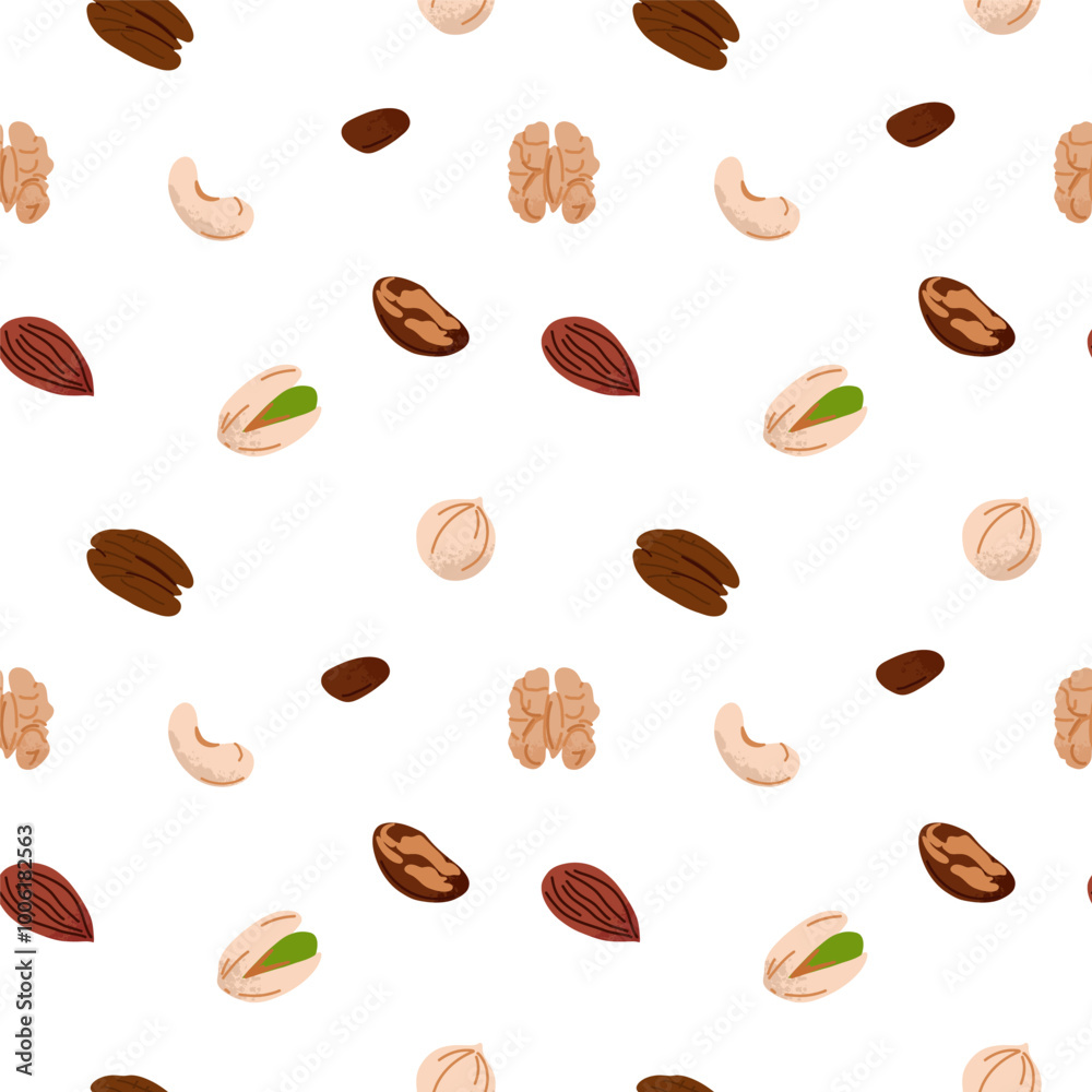 Nuts seamless pattern. Walnuts, hazelnuts and coconut. Healthy vegan ...