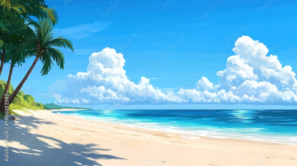 Serenity at the Beach with Clear Sky and Palm Trees Serenity at the Beach with Clear Sky and Palm Trees