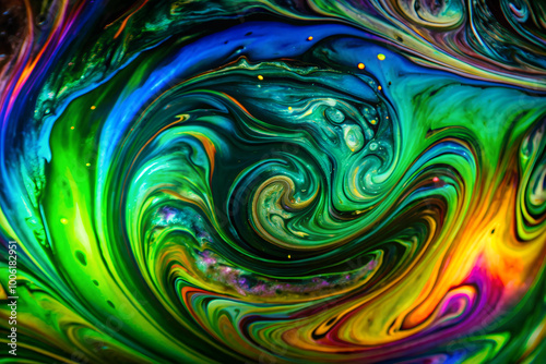 Wallpaper Mural Abstract Spiral Background: Deep Greens, Blues, and Electric Hues Form a Mystical, Energetic Swirl in a Dark Fluid Texture Torontodigital.ca