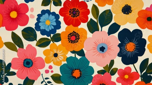 Wallpaper Mural Colorful floral pattern with various blooms on a light background, highlighting vibrant designs Torontodigital.ca