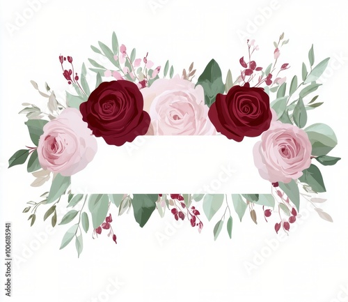 Elegant floral arrangement featuring red and pink roses intertwined with gree...