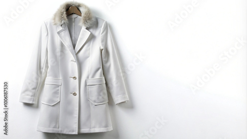 Wallpaper Mural  Elegant White Winter Coat with Fur Collar on White Background Torontodigital.ca