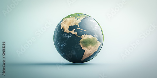 Realistic digital globe illustration showing detailed continents, symbolizing Earth and global community, perfect for educational or environmental content, rendered on a transparent background.