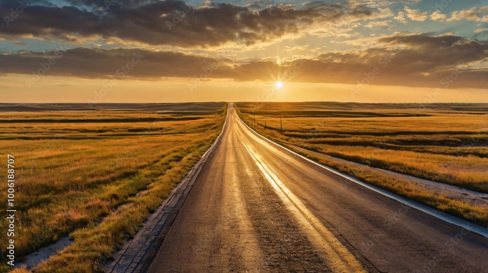 Scenic highway golden sunset casting Scenic highway golden sunset casting