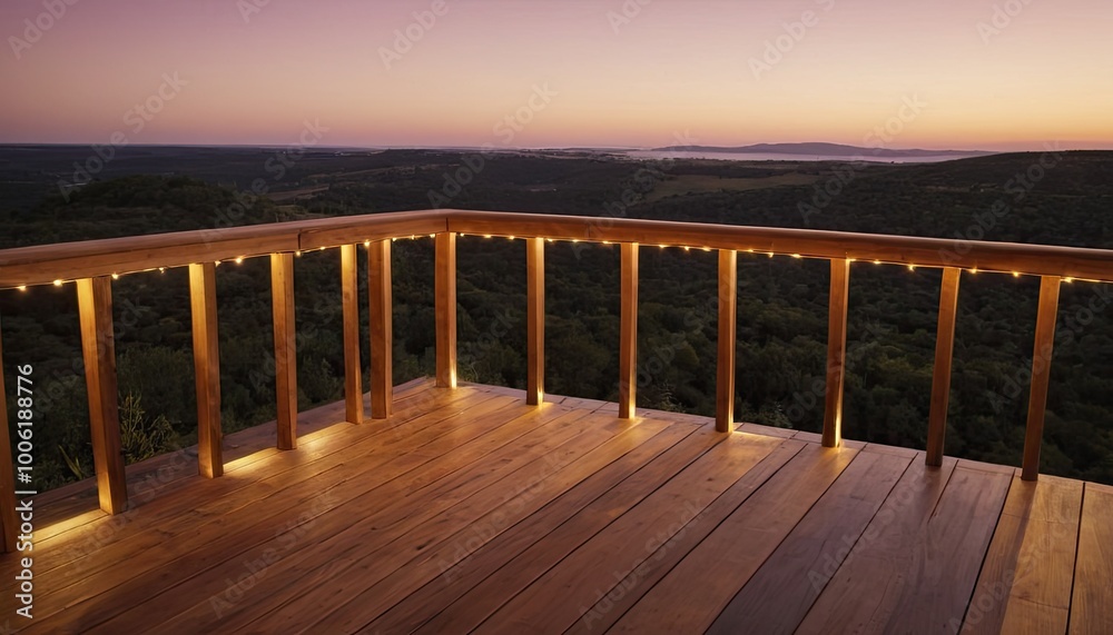 Wooden deck with sunset views over the water
Wooden deck with sunset views over the water