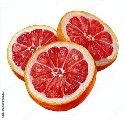 Watercolor depiction of sliced grapefruit showcasing vibrant colors and textures