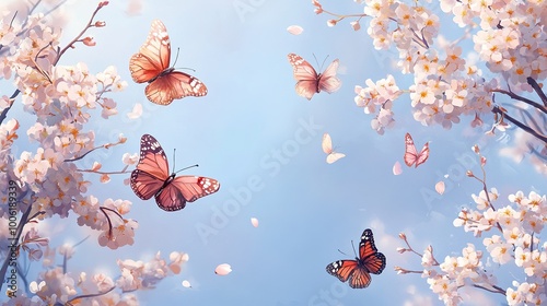 Colorful Butterflies Amidst Blossoming Flowers