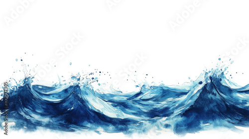 A serene watercolor depiction of ocean waves crashing softly against each oth...