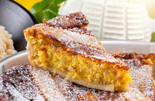 Tableau sur toile Slice of pastiera neapolitan cake with ricotta cheese filling