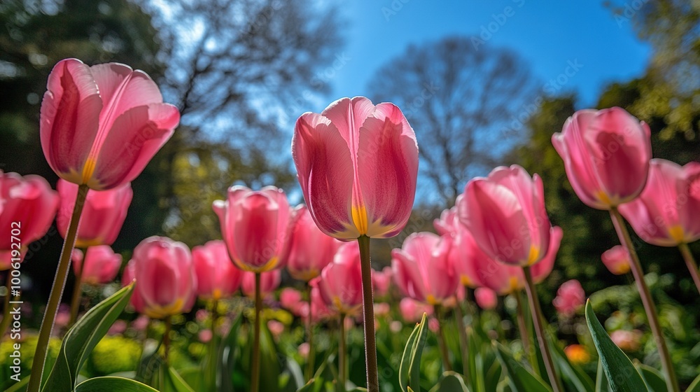 Obraz premium Vibrant Pink Tulips in Bloom at Garden Park