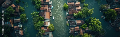 Aerial View of Flooded City Streets and Submerged Houses photo