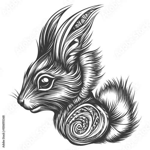 Abstract Black and White Illustration of a Squirrels Head