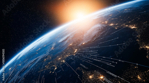Planet Earth from Space with Futuristic Connections