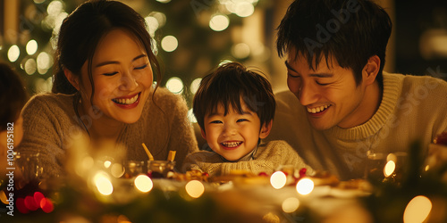 Asian family having christmas dinner