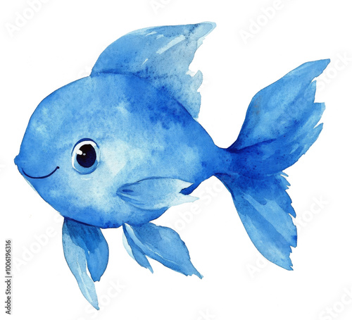 Cute blue fish swimming happily in a colorful underwater environment during a...