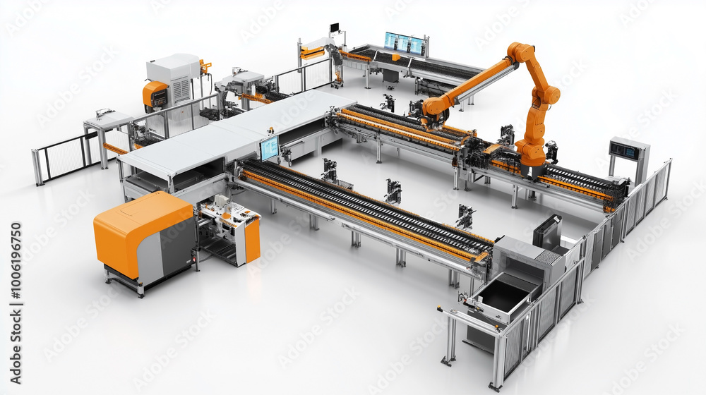 A robot is in the middle of a factory A robot is in the middle of a factory