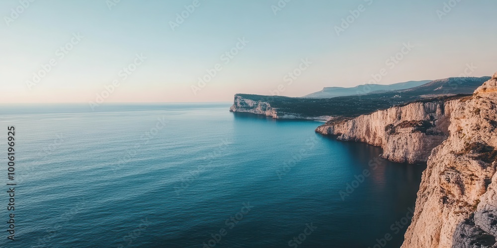 A serene coastal view with cliffs meeting tranquil waters under a pastel sky, perfect for nature and landscape themes. A serene coastal view with cliffs meeting tranquil waters under a pastel sky, perfect for nature and landscape themes.