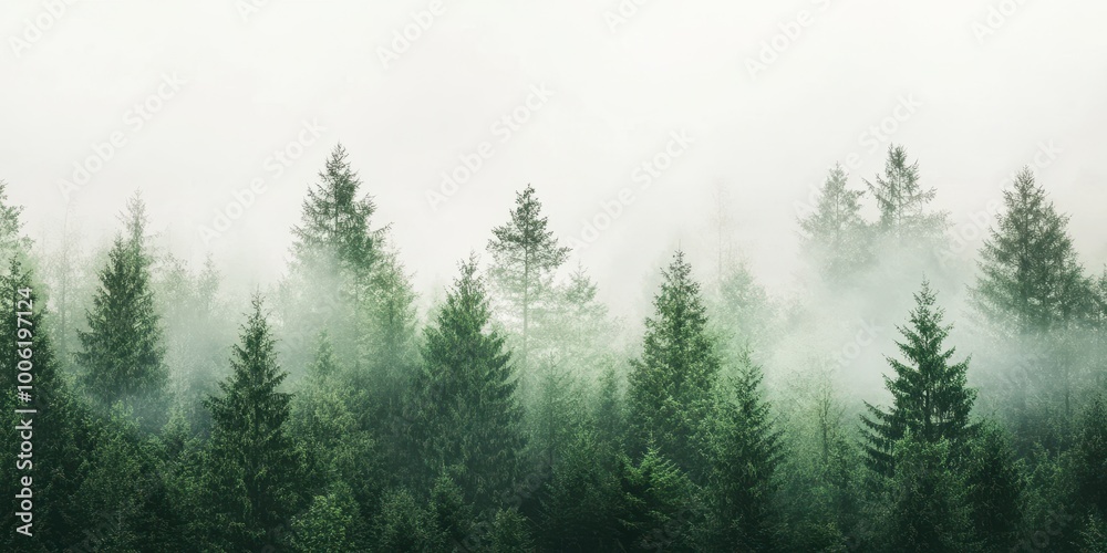 A serene forest scene enveloped in mist, showcasing lush green trees, perfect for nature lovers and tranquil environments. A serene forest scene enveloped in mist, showcasing lush green trees, perfect for nature lovers and tranquil environments.