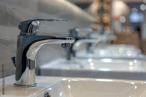 Modern faucet and sink in the bathroom