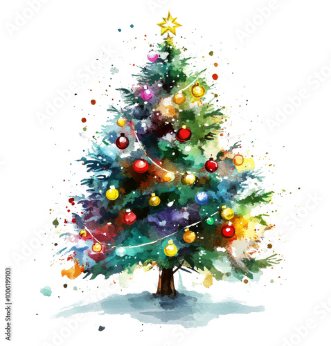 A beautifully decorated Christmas tree with vibrant ornaments and a golden st...