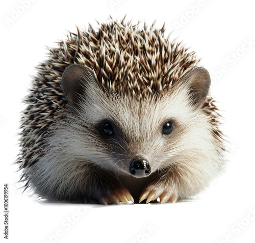A cute hedgehog sitting on a white surface, showcasing its spiky fur and curi...