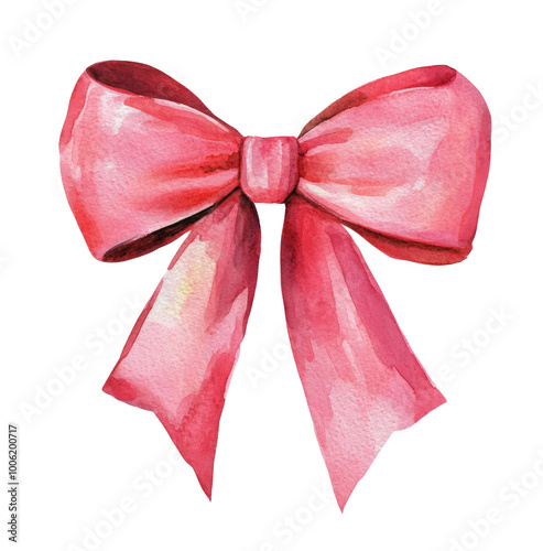 Delicate pink watercolor ribbon bow with flowing ends against a clean white background