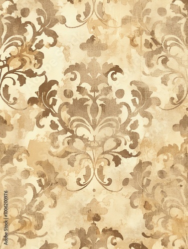 Aged Distressed Paper Texture with Damask-Patterned Shapes