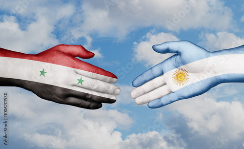 Argentina and Syrian country handshaking with flags, consensus concept international co-operation illustration