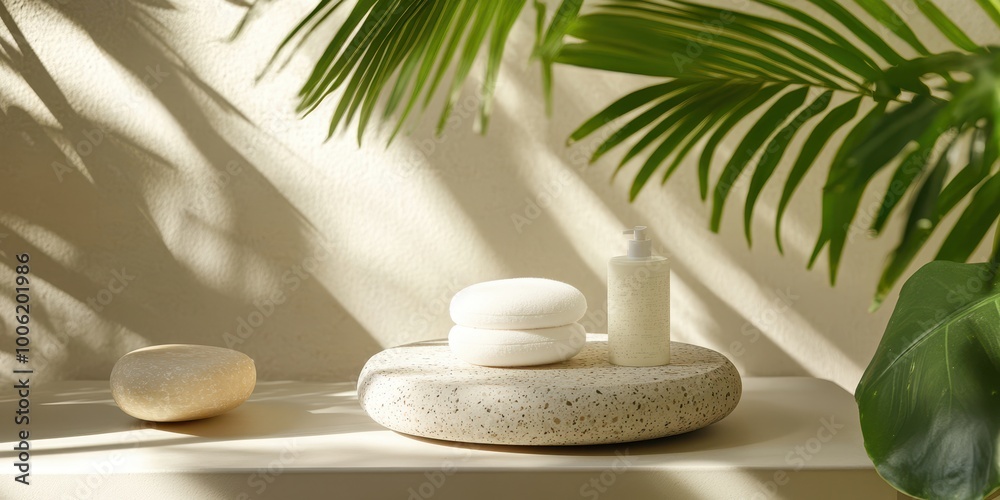 A tranquil spa setting featuring smooth stones, fragrant oils, and lush greenery, perfect for relaxation and wellness. A tranquil spa setting featuring smooth stones, fragrant oils, and lush greenery, perfect for relaxation and wellness.