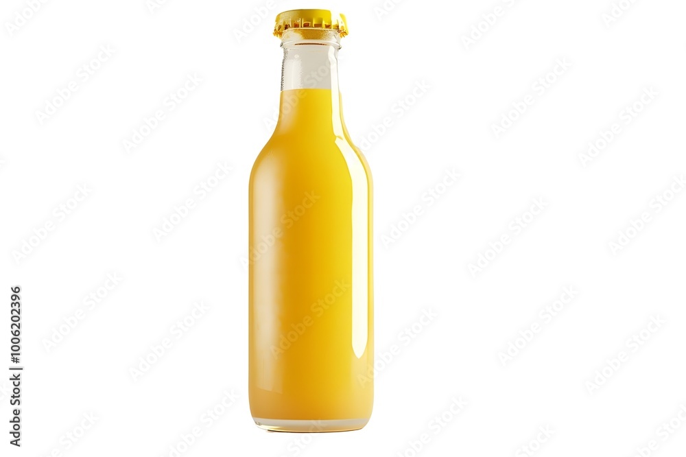 Bottle of yellow juice, 3D render, plain background, white studio lighting, in the style Bottle of yellow juice, 3D render, plain background, white studio lighting, in the style