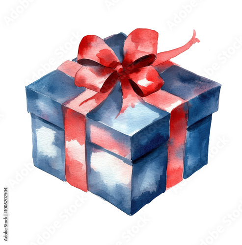 Beautifully wrapped blue gift box with a red ribbon, perfect for special occa...