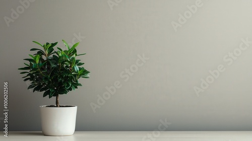 Minimalist interior with a potted plant against a neutral wall, offering a calm and elegant aesthetic for home or office decor inspiration.